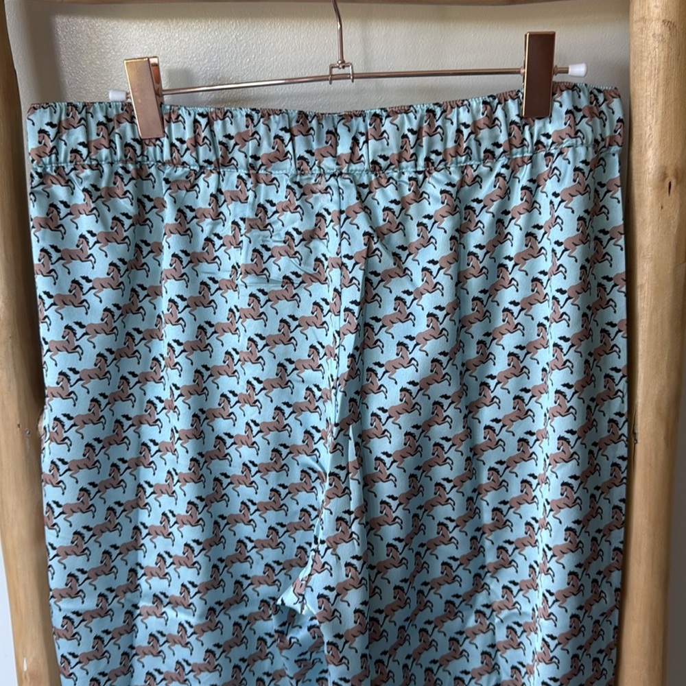 Ann Taylor Silky Horse Print Pajama Lightweight PJ Set Blue Brown Burgandy M NWT - Picture 13 of 16